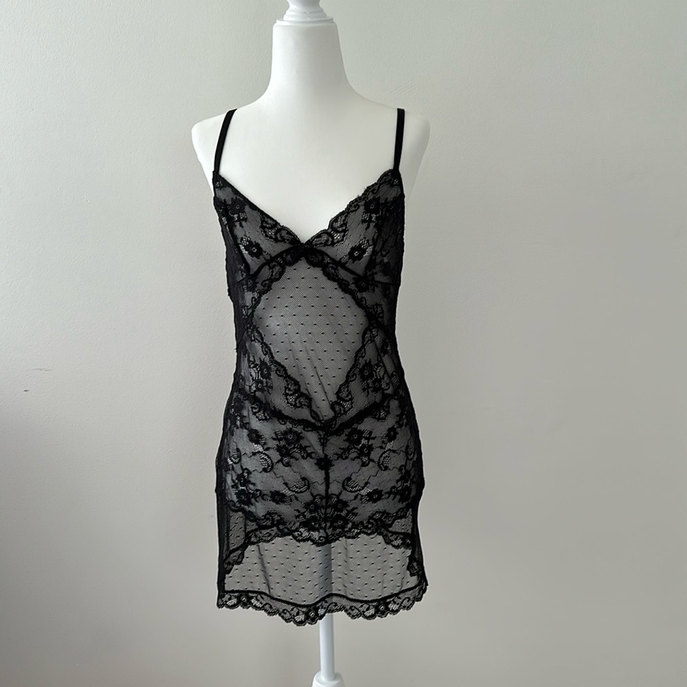 Victoria’s Secret black lace slip dress lingerie